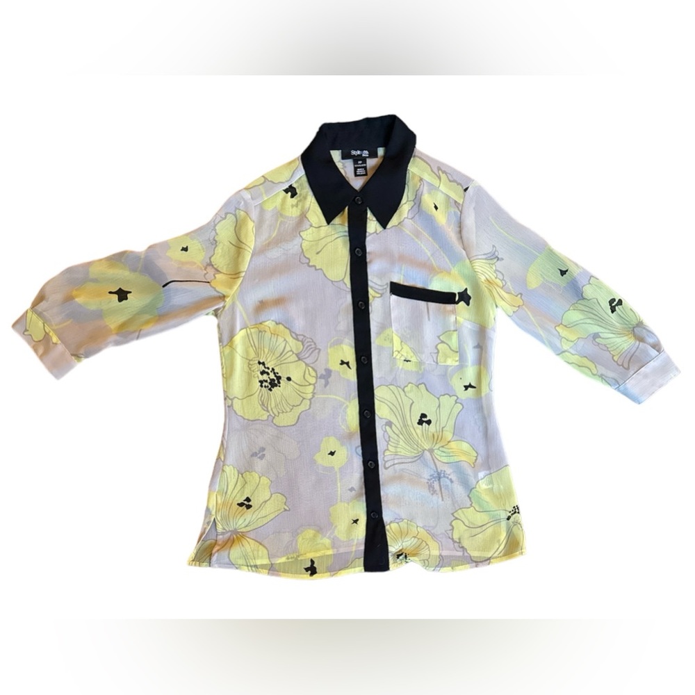 Style & Co. Petite Sheer Yellow Floral Blouse PP NWOT